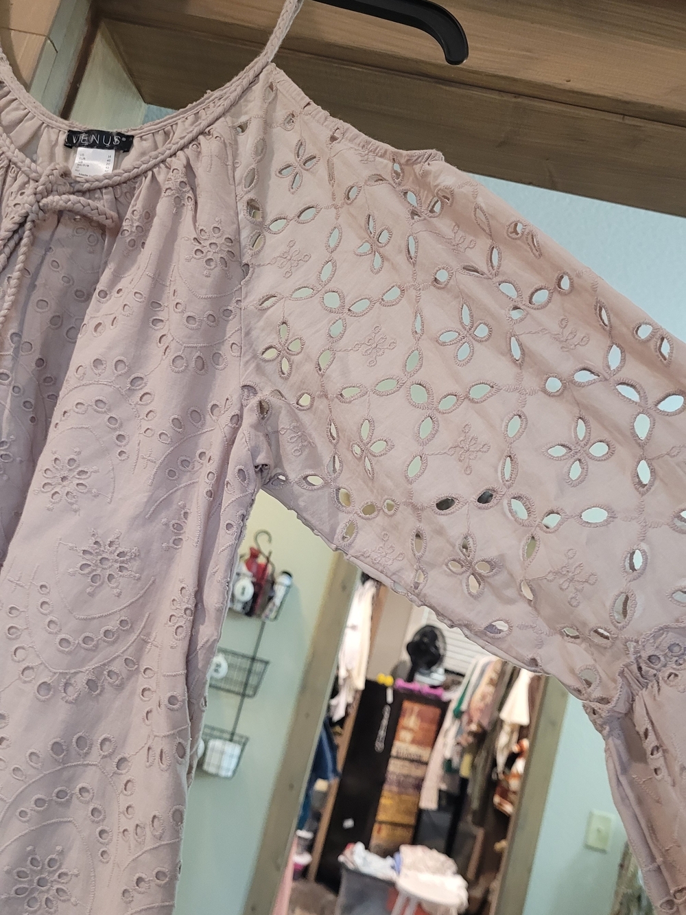 VENUS Tan Eyelet Cold Shoulder Lace Dress